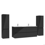 Ensemble meuble salle de bain 120 cm noir brillant avec 4 tiroirs � fermeture automatique double lavabo ...