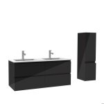 Ensemble meuble salle de bain 120 cm noir brillant avec 4 tiroirs � fermeture automatique double lavabo ...