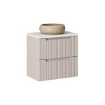 Ensemble meuble salle de bain 2 tiroirs + vasque sable + plateau blanc l 60 x p 40 x h 595 cm - astral ...