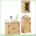 Ensemble de meubles salle de bain 3 pcs - corona - bois de pin massif - style campagne - avec vasque ...