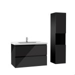 Ensemble meuble salle de bain 80 cm noir brillant avec 2 tiroirs � fermeture automatique lavabo c�ramique ...