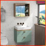 Ensemble de meubles de salle de bain - akozon - design scandinave - vert effet grain de bois - 2 tiroirs ...