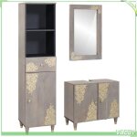 Ensemble de meubles de salle de bain - faf7291712428890 - bois de manguier massif - gris - 3 pi�ces (sous ...