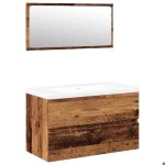 Ensemble de meubles salle de bain - kalisse - bois ding�nierie - 80x385x45 cm - vasque int�gr�e - blanc ...