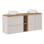 Ensemble meuble salle de bain suspendu double vasque nova cachemire 140 cm avec extension �tag�re et ...