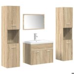Ensemble de meubles de salle de bain - vidaxl - 5 pi�ces - ch�ne sonoma - 60x385x46 cm - miroir 60x37 ...