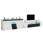 Ensemble meubles salon blanc & noir meuble tv 180x385x45cm laqu� led + buffet 140x40x65cm bas rangement ...