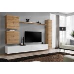 Ensemble meuble salon mural switch viii. meuble tv mural design coloris blanc brillant et chne wotan. ...