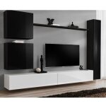 Ensemble meuble salon mural switch viii. meuble tv mural design coloris blanc et noir brillant.