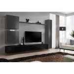 Ensemble de meuble pour salon mural switch viii. meuble tv mural design coloris noir et gris brillant. ...