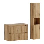 Ensemble meuble suspendu sous vasque 80 cm avec plan et colonne 30 x 140 cm nova ch�ne coast evoke