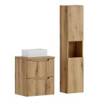 Ensemble meuble suspendu avec vasque gaja 50 cm et colonne 30 x 140 cm nova ch�ne coast evoke