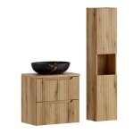 Ensemble meuble suspendu avec vasque mona 60 cm et colonne 30 x 140 cm nova ch�ne coast evoke