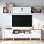 Ensemble meuble tv 180cm 2 pi�ces - support tv + vitrine murale 4 armoires 1 tiroir pour tv 80 blanc