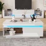 Ensemble meuble tv 181x38x38 cm + table basse 100x50x403 cm led finition brillante blanc