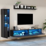 Ensemble meuble tv 3 - pi�ces led brillant noir ensemble m�bel salon 1 x armoire tv 1 x vitrine salon ...