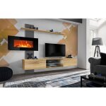 Ensemble meuble tv avec chemin�e �lectrique flame e - beige / noir - l 250 x h 170 x p 40 cm