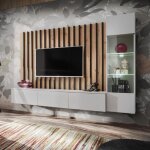 Ensemble meuble tv design verti 220cm gris & naturel