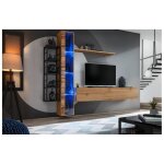 Ensemble meuble tv mural switch met vii - l 240 x p 40 x h 180 cm - marron
