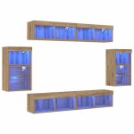 Ensemble meuble tv mural - vidaxl - 8 pi�ces - ch�ne artisanal - bois ding�nierie - 37x30x70 cm - bandes ...