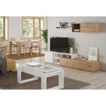 Ensemble meuble tv rversible julia - mlamin blanc et chne - 2 portes battantes - l220 x p40 x h 44 ...