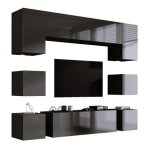 Ensemble meuble tv - sonoma - noir mat / gris brillant - design moderne - largeur 228cm