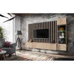 Ensemble meuble tv verti - beige / noir - l 220 x h 148 x p 35 cm Ensemble meuble tv verti - beige / noir - l 220 x h 148 x p 35 cm