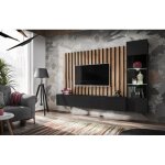 Ensemble meuble tv verti - noir / beige - l 220 x h 148 x p 35 cm Ensemble meuble tv verti - noir / beige - l 220 x h 148 x p 35 cm