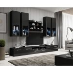 Ensemble meuble tv vitrines tagre led 300cm noir finition brillante acosta