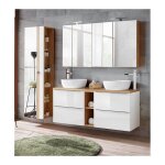 Ensemble meuble vasques � poser + armoire miroir + grande armoire - 140 cm - elise white