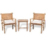 Ensemble de mobilier de bistro en bambou avec coussins - lay - 3 pcs