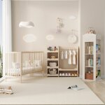 Ensemble mobilier chambre enfant - lit b�b� 140x60 cm armoire et biblioth�que pivotante bois massif naturel ...