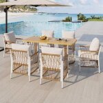 Ensemble de mobilier dext�rieur en rotin avec table et 6 chaises cadre en fer accoudoirs tress�s pour ...