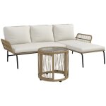 Ensemble de mobilier de jardin - 3 pi�ces - rotin pe tiss� main - structure m�tal thermolaqu� - coussins ...