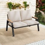 Ensemble de mobilier de jardin canap� dext�rieur acier galvanis� accoudoirs en composite bois - plastique ...