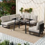 Ensemble de mobilier de jardin - convertible - gris - 6 personnes - dossier r�glable