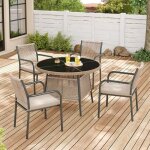 Ensemble de mobilier de jardin moderne 5 pi�ces - table en verre - 4 personnes - dossier tiss� et structure ...
