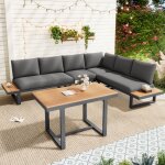 Ensemble de mobilier de jardin modulable - canap� dangle inclinable - table � manger - pour 6 personnes ...