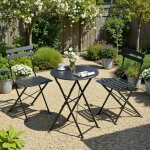 Ensemble mobilier de jardin pliable 3 pi�ces acier r�sistant table et chaises terrasse balcon noir