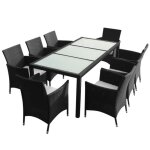 Vidaxl mobilier à dîner de jardin 9pcs et coussins résine tressée noir Vidaxl mobilier à dîner de jardin 9pcs et coussins résine tressée noir