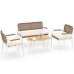 Ensemble mobilier de patio 4 pi�ces costway canap� 2 places en rotin pe 2 fauteuils avec coussins doux ...