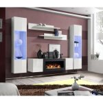 Ensemble mural - fly m - 1 meuble tv - 2 vitrines verticales led - 2 tagres murales - blanc - modle ...