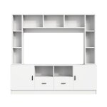 Ensemble mural tv avec vitrine - meuble de salon 2 portes 2 tiroirs 11 compartiments de rangement 180x30 ...