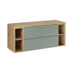 Ensemble oster 120cm : meubles sous vasque � tiroirs vert sauge et niches visibles + plan pour vasque ...