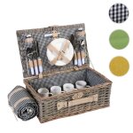Ensemble de paniers de pique - nique hwc - b24 pour 4 personnes panier en osier ~ gris - vert