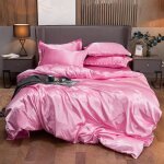 Ensemble parure de lit satin 220x240cm lisse housse de couette avec 2 taies doreillers 55 * 83cm + 1 ...