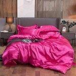 Ensemble parure de lit satin 220x240cm lisse housse de couette avec 2 taies doreillers 55 * 83cm + 1 ...