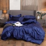 Ensemble parure de lit satin 220x240cm lisse housse de couette avec 2 taies doreillers 55 * 83cm + 1 ...