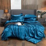 Ensemble parure de lit satin 220x240cm lisse housse de couette avec 2 taies doreillers 55 * 83cm + 1 ...