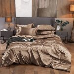 Ensemble parure de lit satin 220x240cm lisse housse de couette avec 2 taies doreillers 55 * 83cm + 1 ...